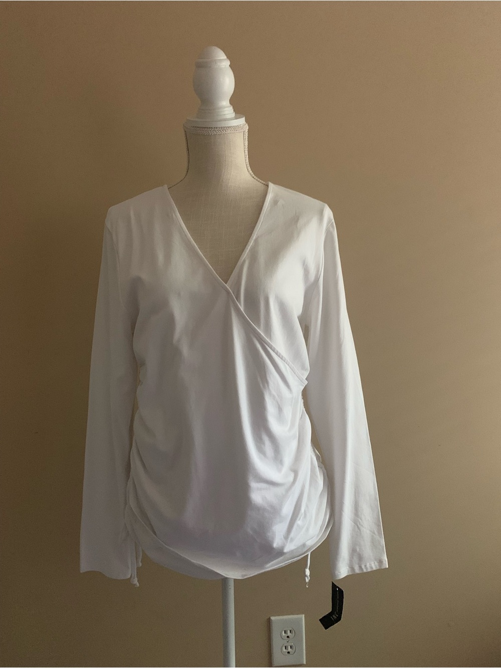 White Wrap-Front Long Sleeve Top